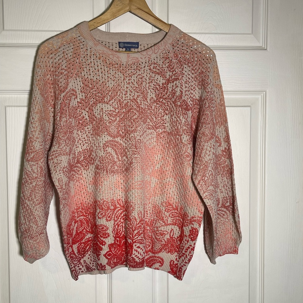 Democracy Red and Pink Floral Sweater